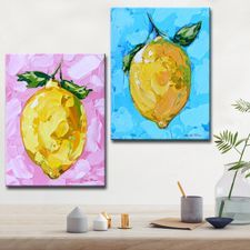 Citrus 2-Piece Canvas Wall Art Set Lemon Artwork, Fruits Painting, Nature Canvas Painting, Lemon Art, Small Canvas Paintings, Coastal Wall Art, Mini Canvas Art, Canvas Wall Art Set, Canvas Wall Decor