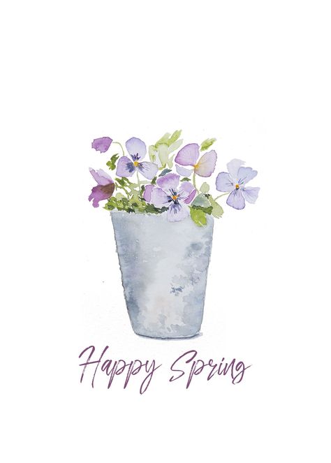 Happy Spring Watercolor Viola Free Printable | Finding Silver Pennies #freeprintables #watercolor #spring #florals #violas #art Watercolor Spring Cards, Spring Watercolor Ideas, Spring Watercolor Cards, Spring Drawings Ideas, Spring Watercolor Painting Easy, Easter Watercolor Paintings, Spring Cards Ideas, Spring Drawings Ideas Art, Easter Watercolor Paintings Easy