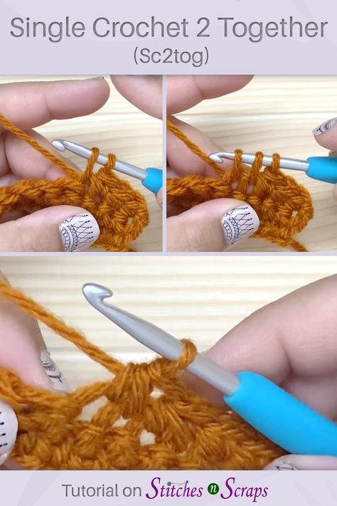 Single Crochet Together, Crochet Sctog, How To Single Crochet 2 Together, How To Sc2tog Crochet, Sc2tog Crochet Tutorial, Crochet Decrease In The Round, Sc2tog Crochet, Single Crochet Projects, Decrease Crochet