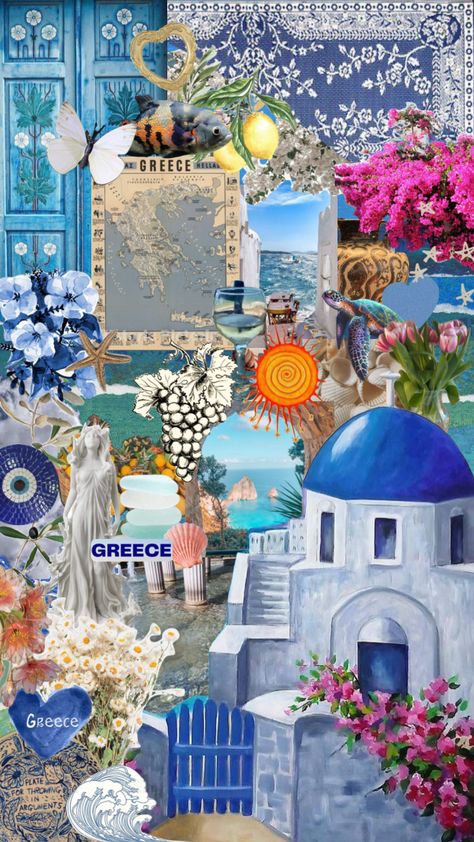 #greeceaesthetic #greece #summer #greecesummer #butterfly #beach #blue #aesthetic Mediterranean Summer Wallpaper, Summer In Greece Aesthetic Wallpaper, Greece Poster Aesthetic, Greece Summer Wallpaper, Greece Collage Wallpaper, Greece Aesthetics Wallper, Aesthetic Greece Pictures, Greece Room Aesthetic, Greece Bedroom Aesthetics