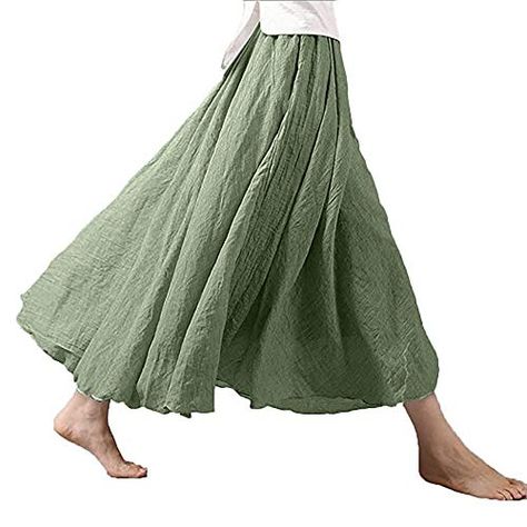 Womens Retro Beach Party Long Maxi Skirt Women's Bohemian Style Elastic Waist Band Cotton Linen Long Maxi Skirt Dress Light Green Shop Skirts, Fitted Maxi Skirt, Flowy Sundress, Costume Africain, Skirts Casual, Long Maxi Skirt, Maxi Skirt Dress, Womens Maxi Skirts, Skirt Maxi