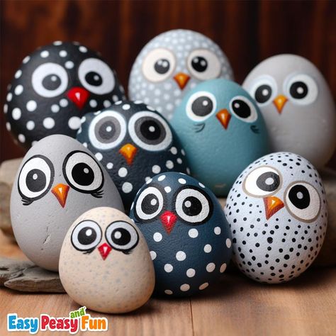 25+ Creative Rock Painting Ideas - Easy Peasy and Fun Painted Rock Tools, Rocks For Painting Stone Art, Glue For Rock Art, New Year Rock Art, Bug Painted Rocks Ideas, Fishing Rocks Painted Stones, Penguin Stone Art, Nature Rock Painting, Rock Painting Animals Easy