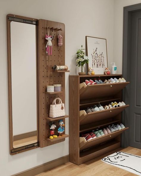 Fashion Designer Room, Entry Hall Furniture, Shoe Cabinet Design, Storage And Organization Ideas, Wooden Shoe Cabinet, Apartment Decorating Living, Hall Furniture, Traditional Style Decor, Wooden Shoe