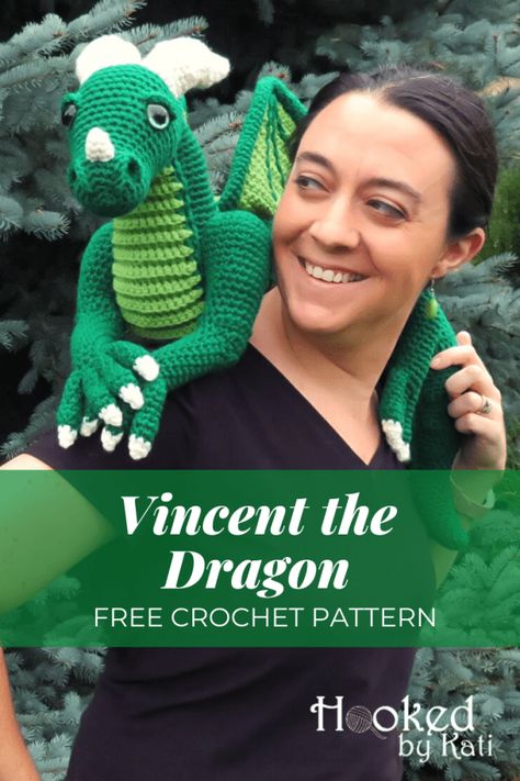 Vincent the Dragon | Free Crochet Pattern Amigurumi | Hooked by Kati Crocheted Dragon, Tricotin Long, Crochet Dragon Pattern, Crochet Dinosaur, Crochet Dragon, Crochet Amigurumi Free Patterns, Crochet Amigurumi Free, Dragon Pattern, Crochet Animal Patterns