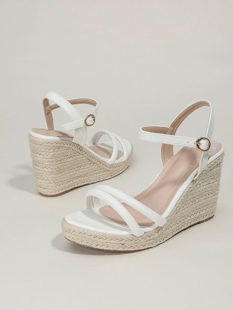 Minimalist Espadrille Ankle Strap Wedge Sandals | SHEIN USA Hoco Shoes, Sandals Shein, Ankle Strap Wedges, Strap Wedge, Platform Wedge Sandals, Perfect Shoes, Wedge Espadrille, Character Outfits, Sandal Espadrille