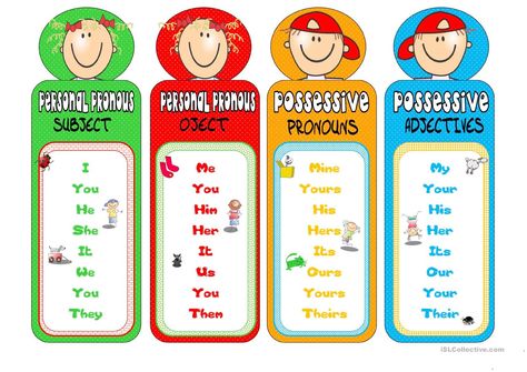 BOOKMARKS- Pronous worksheet - Free ESL printable worksheets made by teachers Possessive Adjectives And Pronouns, Adjectives For Kids, Pronouns Esl, Pronoun Activities, Ingles Kids, English Grammar For Kids, Possessive Adjectives, Possessive Pronoun, Grammar For Kids