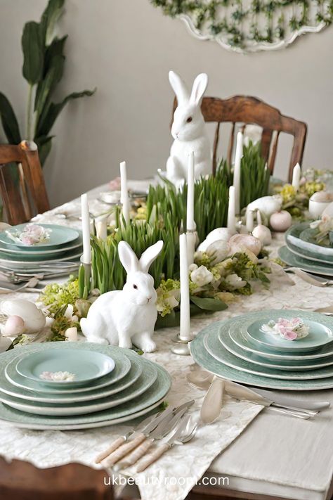 Spring tablescapes are decorative arrangements set on dining tables during the spring season. They usually incorporate fresh flowers, Easter decorations, and spring table linens. These tablescapes are a way to celebrate the arrival of spring and bring a touch of seasonal beauty into the home. Ideas French country, elegant, simple, dining room, cottage, Easter, early, blue, boho, farmhouse, modern, vintage, minimalist. Dining Room Cottage, Easter Table Setting, Yellow Tablecloth, Spring Table Settings, Easter Table Settings, Easter Tablescapes, Hydrangea Not Blooming, Spring Tablescapes, Easter Photos