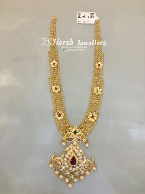 Light weight mesh chain haram from Harsh Jewellers Middle Haram Gold Designs Latest, Wedding Jewellery Designs, Black Beads Mangalsutra Design, Gold Bangle Set, Indian Bridal Jewelry Sets, Gold Earrings Wedding, Diamond Wedding Jewelry, Pearl Jewelry Design, Gold Jewelry Simple Necklace