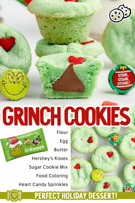 Grinch Cookies Recipe, Grinch Food, Soft Chewy Sugar Cookies, Grinch Cookie, Cookies Stuffed, Grinch Cookies, Cookies Soft, Christmas Baking Recipes, Chewy Sugar Cookies