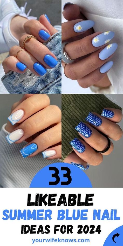 Welcome the sun-kissed days and starry nights of summer with our versatile collection of Summer Blue Nails Short styles. Perfect for any occasion, from leisurely beach days to elegant evenings out, our designs feature a range of bright, cute, and simple options. Explore the perfect blend of summer vibes, incorporating everything from acrylic simplicity to almond elegance, ensuring your nails are always ready to make a splash. Simple Beach Nails Short, Blue Nails Short, Summer Blue Nails, Blue Nails Ideas, Blue Nail Ideas, Summer Nails Almond, Blue Nail Color, Blue And White Nails, Nails Care