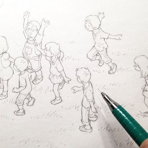 Kids Playing Drawing, Kids Playing Illustration, Children Reference, Playing Drawing, Eisaku Kubonouchi, Human Figure Sketches, 동화 삽화, Children Sketch, Human Drawing