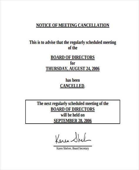 meeting cancellation How To Write Minutes For A Meeting, Meeting Ground Rules, Notice Of Meeting Sample, Work Meeting Notes Template, Minutes Of Meeting Template, Meeting Agenda, Legal Forms, Sales Letter, Board Meeting