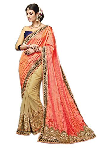 Shoppingover Indian Ethnic Embroidery Saree with Blouse G... http://www.amazon.in/dp/B01IYCBRQQ/ref=cm_sw_r_pi_dp_APVLxb06Z9WY2 Pink Blouse Work, Sarees For Girls, Groom Wedding Attire, Peach Colour, Orange Saree, Latest Designer Sarees, Wedding Saree Indian, Ghagra Choli, Satin Saree