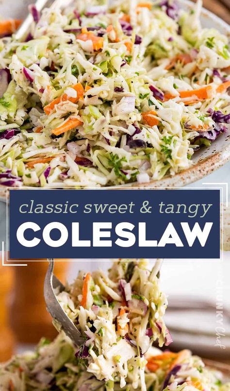 Sweet And Tangy Coleslaw, Tangy Coleslaw Recipe, Easy Coleslaw Recipe, Tangy Coleslaw, Best Coleslaw Recipe, Cabbage And Carrots, Easy Coleslaw, Coleslaw Recipe Easy, Slaw Dressing