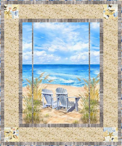 This relaxing and tropical free quilt pattern will transport you right to a beach in the tropics! Beach Themed Quilts, Canadian Quilts, Attic Window Quilts, Celtic Quilt, Kid Quilts, Panel Quilt Patterns, Attic Window, Beach Quilt, Fabric Panel Quilts