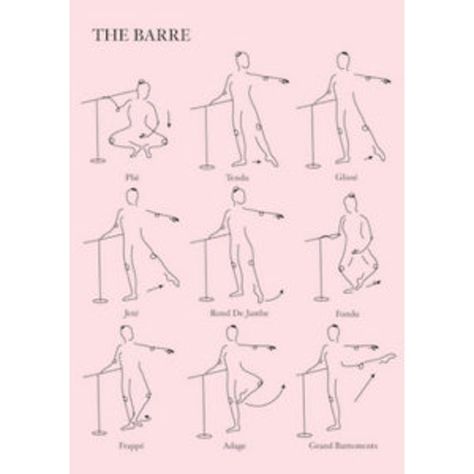 A high-quality poster which shows the different barre exercises during a ballet class. Perfect for a gift for for printing for yourself. The digital file is high quality and can be printed on any size. A clean and delicate art style. Ballet Tricks, Ballet Terminology, Dance Teacher Tools, Barre Moves, Ballet Steps, Barre Exercises, Ballet Basics, Ballet Pose, Beginner Ballet