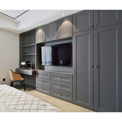 boutique-style closets walk-in wardrobe elegant tattoo closet doors Wardrobe With Tv Unit, Built In Cupboards Bedroom, Built In Bedroom Cabinets, Owls Wallpaper, Bedroom Built Ins, Bedroom Wall Units, Bedroom Built In Wardrobe, Bedroom Cupboards, Bedroom Cabinets