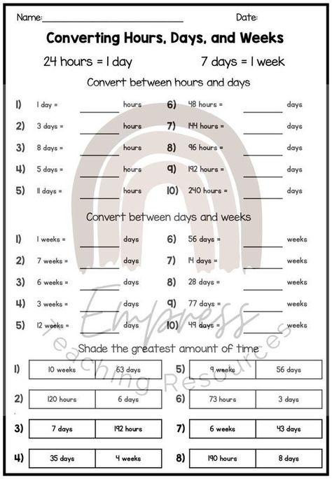 Convert between units of time with this handy chart! 

[Image of a chart showing equivalent units of time, such as seconds, minutes, hours, days, weeks, months, and Year 3 Maths Worksheets, Units Of Time, Converting Units, Math Fact Worksheets, Teaching Math Strategies, Math Practice Worksheets, Grade 6 Math, 4th Grade Math Worksheets, 3rd Grade Math Worksheets