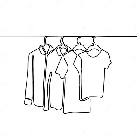 Continuous One Line Drawing of Sweater, Shirt, and T-shirt Hanging on Clothing Rack. Minimalistic Style of Fashionable Wardrobe Stock Vector - Illustration of abstract, clean: 183307348 Wardrobe Illustration, Continous Line Drawing, Color Wheel Art, Clothes Illustration, Fashion Vector, Hanging Clothes Racks, Shirt Drawing, Mechanical Art, Minimalist Drawing