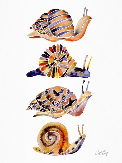 Watercolor Snail Paintings, Snail Drawing Illustrations, Watercolor Snails, Snails Drawing, Cute Snail Drawings, Snail Artwork, Snail Watercolor, Snail Painting, Snail Print