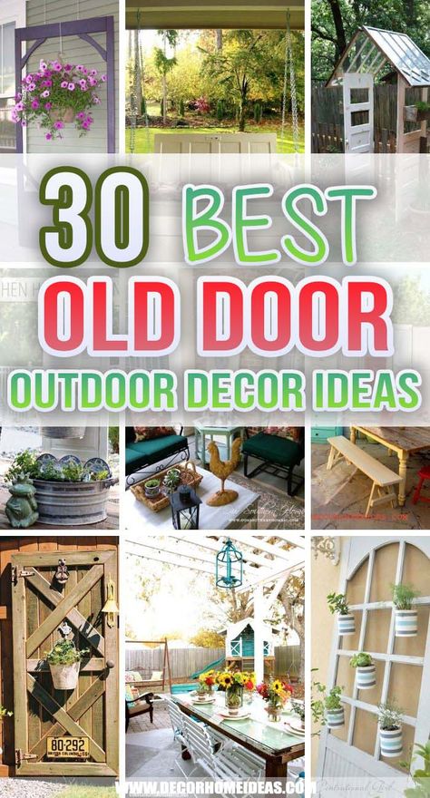 Things To Do With Old Doors Home Decor, Old Door Ideas Outdoor, Old Doors Yard Decor, How To Use Old Doors In The Garden, Repurposed Doors Garden, Door Shed Ideas Diy, Outdoor Doors Ideas Backyards, Shutters In Garden Decor, French Door Decor Ideas Diy Projects