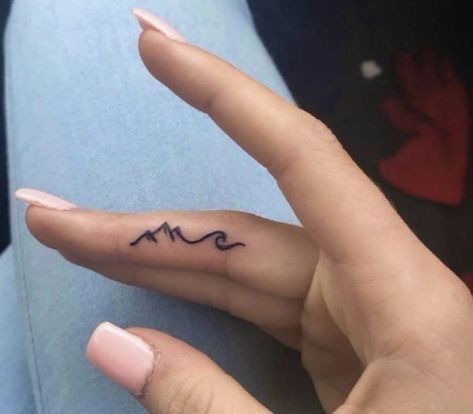 Inner Finger Tattoo, Tattoos Together, Catholic Tattoos, Tiny Tats, Finger Waves, Finger Tattoo, Foot Ball, Waves Tattoo, Stick And Poke