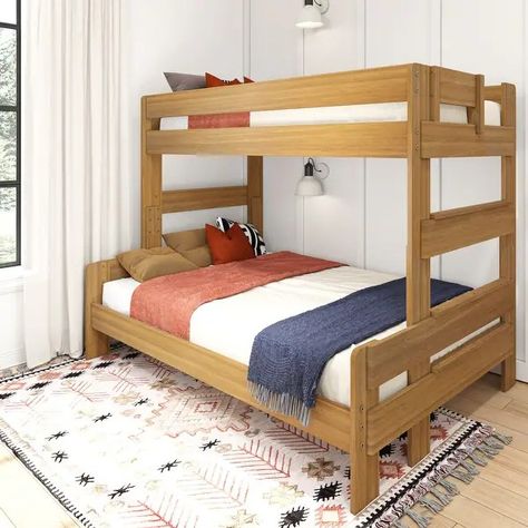 Max and Lily Farmhouse Twin over Full Bunk Bed - On Sale - Bed Bath & Beyond - 34818451 Queen Bunk Bed, L Shaped Bunk Beds, Wood Bunk Bed, Queen Bunk Beds, Solid Wood Bunk Beds, Twin Over Full Bunk Bed, Bunk Bed With Trundle, Full Bunk Beds, Queen Mattress Size