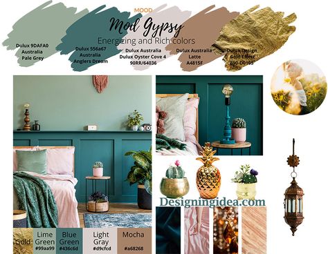 Modern gypsy bohemian paint colors Bohemian Interior Paint Colors, Bohemian Paint Colors, Bohemian Bedroom Colors, Boho Paint Colors, Boho Bedroom Paint Colors, Bohemian Color Palette, Boho Decorating, Paint Color Guide, Color Palette Interior Design