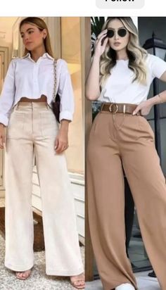 Palazzo Beige Outfit, Pantalon Palazzo Outfits, Outfits 30s, Casual Oufits, Outfit Elegantes, Beige Outfit, Sweat Dress, Disco Outfit, Trendy Fashion Outfits