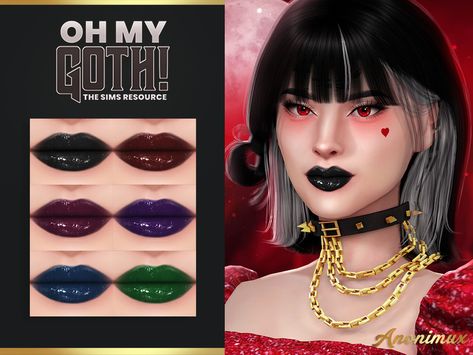 The Sims Resource - Oh My Goth! - Selena Lips Sims 4 Goth Lipstick, Sims 4 Cc Dark Makeup, Sims 4 Black Lipstick, Sims 4 Cc Black Makeup, Sims 4 Cc Monster High Hair, Sims4 Cc Makeup Lips, Sims Finds, Cc Makeup, Sims Inspiration