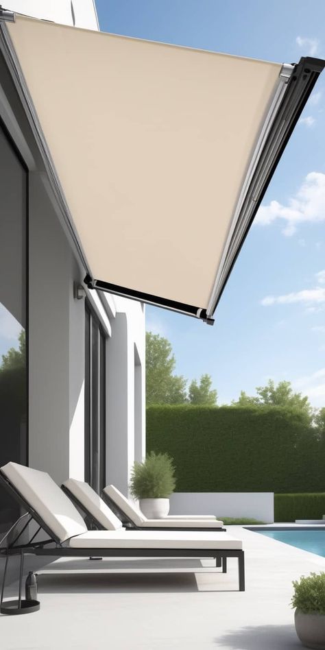 Perfect for ultimate convenience, a retractable motorized awning combines practicality with beauty. With a touch of a button, it extends to provide shade and retracts when not in use, featuring a sleek and modern design. Sun Shade For Patio, Retractable Sun Shade, Patio Sails, Deck Addition, Retractable Shade, Patio Sun Shades, Shading Device, Cedar Pergola, Sail Canopies