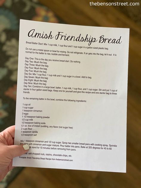 Amish Friendship Bread Starter Recipes How To Make, Baking Amish Friendship Bread, Amish Bread Starter Friendship, Starter For Amish Friendship Bread, How To Start Amish Friendship Bread, Friendship Cake Recipe, Amish Friendship Bread Starter Recipes Without Yeast, Amish Bread Recipes From Starter, Amish Friendship Bread Variations Recipes