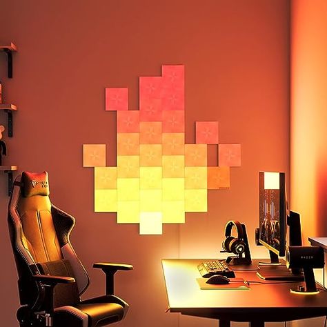 16M+ Color LED Dimmable Gaming and Home Decor Wall Lights Starter Kit (9 Panels) #wallLighting #gamingSetup #gaming #setup #nanoleaf contains affiliate link Nanoleaf Design Ideas, Nanoleaf Panels, Nanoleaf Canvas, Nanoleaf Designs, Nanoleaf Lights, Light Panels, Lighting Concepts, Led Panel Light, Lighted Canvas