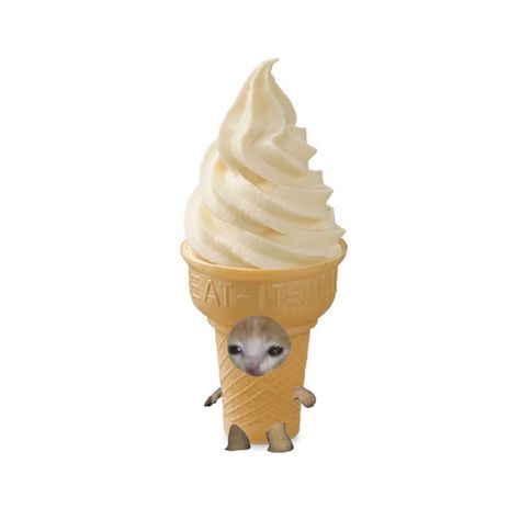 Cat With Ice Cream, Mcdonalds Milkshake, Silly Icons, Drumstick Ice Cream, Cat Ice Cream, Banana Cat, Food Cat, Cream Cat, Cat Body