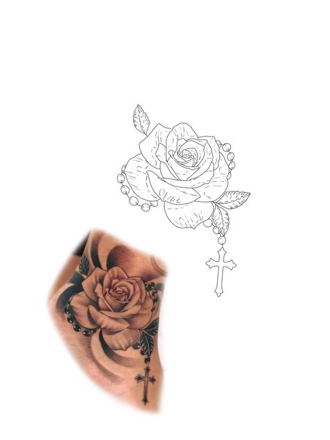 Rosary With Roses Tattoo, Roses Tattoo Stencil, Realism Stencil, Tattoo Therapy, Rose Tattoo Stencil, Tattoos 2024, Tattoo Script Fonts, Rose Drawing Tattoo, Realism Tattoos