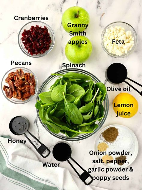 Spinach Cranberry Almond Salad, Best Spinach Salad Recipes, Fall Spinach Salad Recipes, Spinach Recipes Salad, Spinach Salad Ideas, Salad Recipes With Apples, Spinach Pecan Salad, Salad With Cranberries And Feta, Winter Salads Healthy