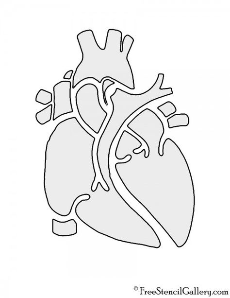 Anatomical Heart Stencil | Free Stencil Gallery Anatomical Heart Stencil, Whats In Your Heart Template, Heart Stencil Templates, Stencil Drawings Ideas, Free Stencils Printables Templates, Heart Pumpkin, Stencil Drawing, Anatomical Heart Art, Cool Heart