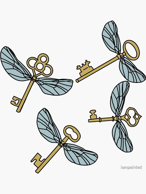 Harry Potter Flying Keys Drawing, Harry Potter Flying Keys Printable, Harry Potter Keys With Wings Printable, Key Harry Potter Tattoo, Harry Potter Flying Key Tattoo, Harry Potter Aesthetic Stickers, Harry Potter Key Tattoo, Harry Potter Keys With Wings, Harry Potter Winged Keys