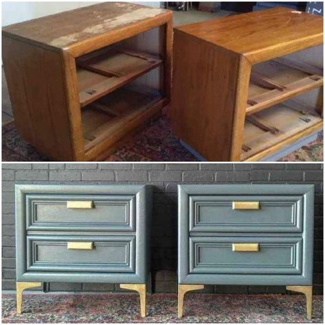 Repainted Nightstand Ideas, Refurbished Furniture Before And After, Nightstand Makeover Diy, Upcycled Nightstand, Bedroom Dresser Ideas, Flipped Furniture, Nightstand Makeover, Dresser Ideas, Revamp Furniture