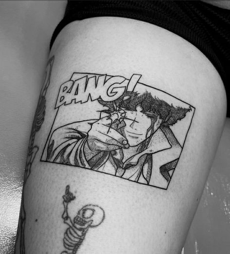 Cowboy Bepop Tatoos, Stray Tattoo, Spike Cowboy Bebop Manga, Space Cowboy Tattoo, Scott Pilgrim Tattoo, Cowboy Bebop Tattoo, Evangelion Tattoo, 16 Tattoo, Cowboy Tattoos