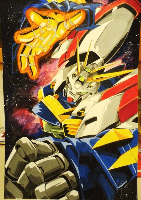 Shining Gundam; Shining Finger ! #GGundam #Gundams #ShiningGundam #KingofHearts The Shining Wallpaper, Shining Wallpaper, Silver Surfer Wallpaper, Gundam Fanart, Burning Gundam, G Gundam, Mobile Fighter G Gundam, Crayola Colored Pencils, Gouache Paint