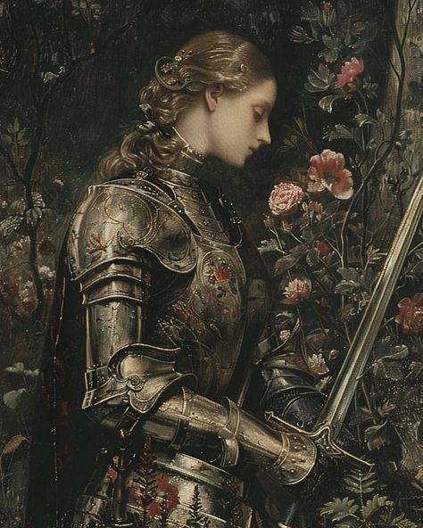 Fantasy Painting Aesthetic, Beautiful Old Paintings, Rococco Paintings, Women Knight Art, Midevil Aesthetics Art, Renisance Paintings Aesthetic, Knight Woman Aesthetic, Medieval Fashion Art, Medieval Tapestry Aesthetic