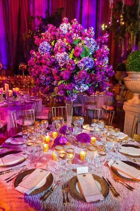 Jun 24, 2015 - See how transformative lighting can be in this opulent Washington D.C. wedding with muted-gold décor splashed with shades of purple, blue, amber, and pink. Wedding Motifs, Inside Weddings, Unique Wedding Flowers, Wedding Inside, Flower Centerpieces Wedding, Mod Wedding, Dc Weddings, Wedding Table Centerpieces, Flower Centerpieces