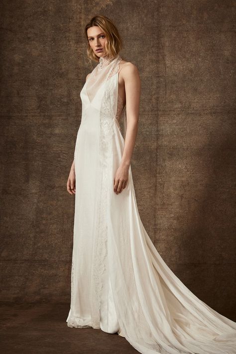 Danielle Frankel Bridal Spring 2020 collection, runway looks, beauty, models, and reviews. Unique Halter Wedding Dress, Danielle Frankel Bridal, Ruched Wedding Dress, Danielle Frankel, Bridal Coat, Minimalist Gown, Classic Wedding Dress, Wedding Dresses Strapless, Bridal Fashion Week