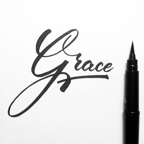 Grace. Grace In Calligraphy, Grace Calligraphy, Word Art Fonts, Fonts Hand Lettering, 3d Writing, Grace Tattoos, Tattoo Fonts Cursive, Fancy Writing, Cursive Tattoos