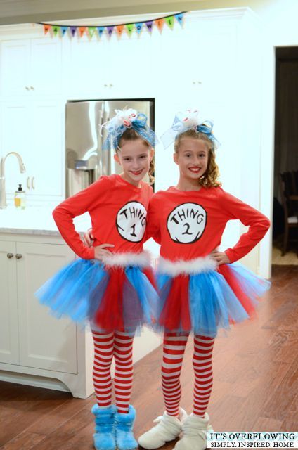 Thing 1 and Thing 2 Best Friend Costumescountryliving Thing 1 And Thing 2 Shirts, Thing One And Thing Two Costumes, Cat In The Hat Costume, Seuss Costumes, Friend Halloween Costumes, Dr Seuss Costumes, Book Parade, Best Friend Halloween, Best Friend Costumes