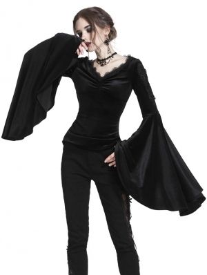 Prom Suit And Dress, Alice Clothes, Gothic Blouse, Vampire Fashion, October Fashion, Dark In Love, Trumpet Sleeves, Gothic Tops, Big Sleeves