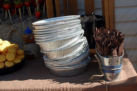 aluminum pie plates to eat from, “ranch” style! Cowboys And Indians Birthday Party, Wild West Party, Gold Panning, Western Birthday Party, Country Party, Cowboy Cookies, Cowboy Birthday Party, Pie Tin, Camping Birthday Party