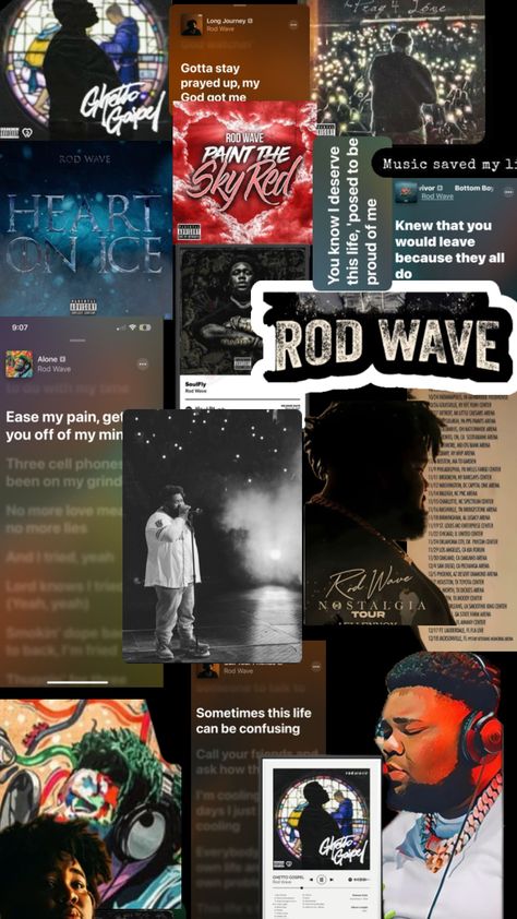 Rodwave Wallpapers, Rod Wave Lyrics, Rod Wave Lyrics Wallpaper, Rod Wave Collage, Wave Collage, Waves Lyrics, Waves Wallpaper Iphone, Supreme Iphone Wallpaper, Rod Wave