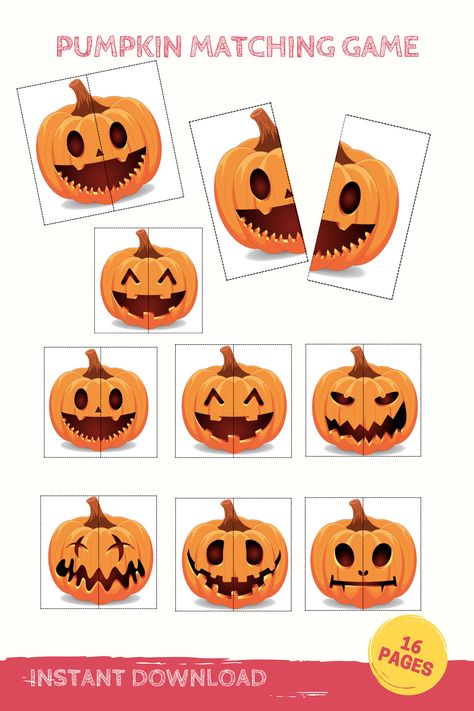 Halloween Matching Game, Pumpkin Matching Activity, Halloween Game, Toddler Matching Activity, Learning Binder, Busy Book printable https://etsy.me/2YnY9dj #halloweengames #matchingactivity #pumpkinmatching #busybookprintable #toddlerbusybook #matchinggame Halloween Toddler Math Activities, Halloween Kindergarten Party, Pumpkin Game, Halloween Montessori Activities, Halloween Matching, Fall Matching Activities Preschool, Halloween Games For Preschoolers, Halloween Activities For Kids Preschool, Pumpkin Activities For Toddlers